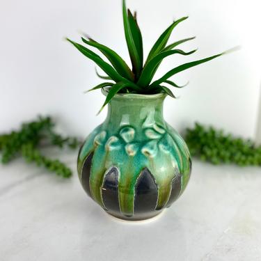 Vintage Handmade Green Pottery Vase 