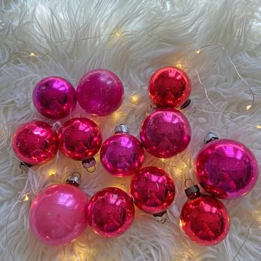 Vintage Set of 12 Pink Glass Ornaments // Pink Christmas Tree Bulbs // Pink Holiday Ornament // Vintage Christmas Decor - P2 