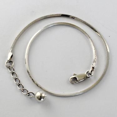 90's AGI Italy sterling ankle bracelet with ball on chain dangle, minimalist square 925 silver snake chain &amp; charm anklet 