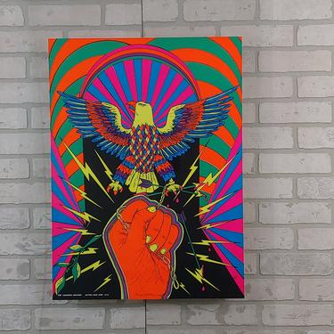 1970s Freedom Vintage Blacklight Poster Psychedelic Pin-up Eagle Fist Chains 1970&#39;s #108 