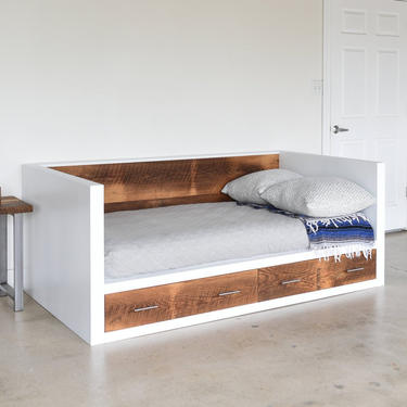 Modern Daybed / White + Reclaimed Wood Daybed / Kids Storage Bed 