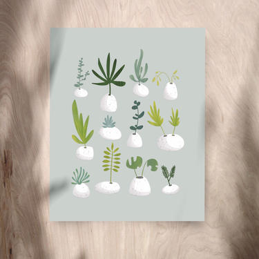 Houseplants Print (Gicle Fine Art Print) Succulent Plant Art, Nature Artwork Leaves- Modern Collage Reproduction 