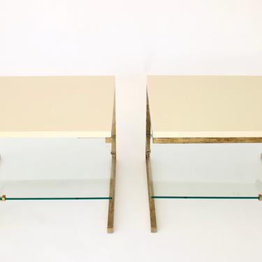 Pair of Cream Lacquered Top Gilded Iron Frame Work Maison Ramsay Side Tables