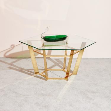 Hexagonal Brass and Glass Coffee Table