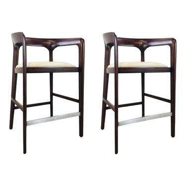 Danish Modern Style Walnut Finished Counter Stools - a Pair