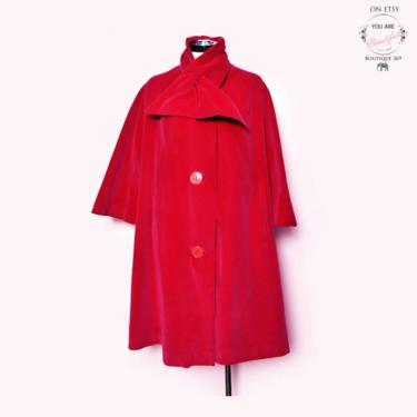 50's FUSCHIA PINK Velvet Coat Vintage 1950's Cotton Warm Overcoat Mid Century Flared Swing Coat Jacket Trench 