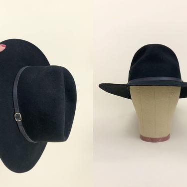 Vintage 70s/80s Bailey Pure Wool Black Hat, Leather Hat Band, Vintage Wool Hat, 70s Western Hat by Mo