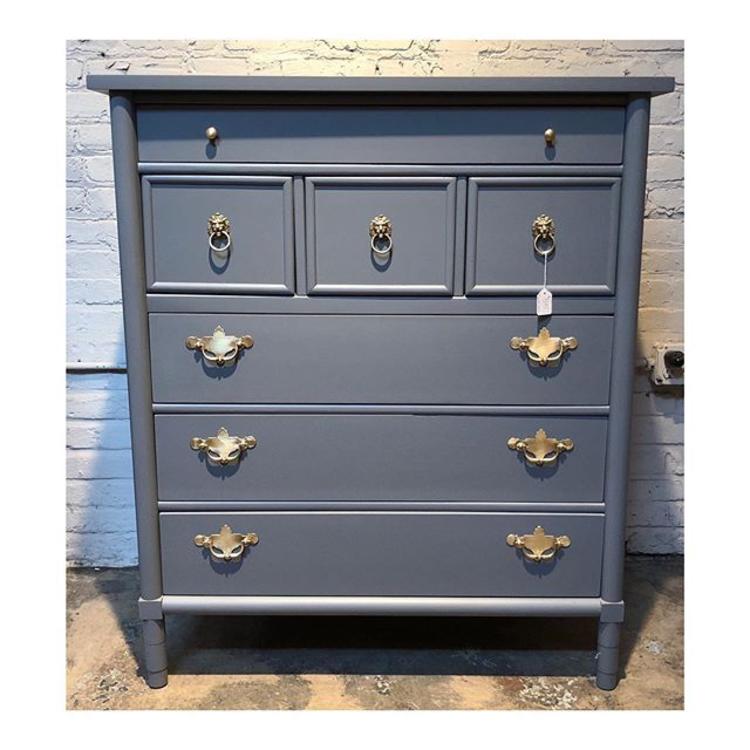 Grey Chest of Drawers with Brass Hardware // 39.5 Wide X 20.5 Deep X 46 Tall 