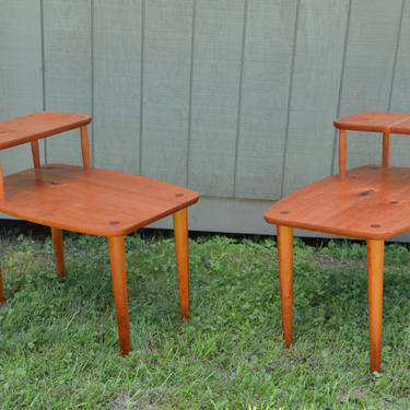 Solid Cherry Mid Century Modern Step End Tables.Vintage/Danish Modern/Atomic Era.Tapered Legs Nakishima 50's Design Modern Decor 