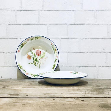 Enamel Floral Bowls | Enamelware Bowls | Vintage Floral Bowls | Vintageware | Kitchenware | Kitchen Decor | Campware 