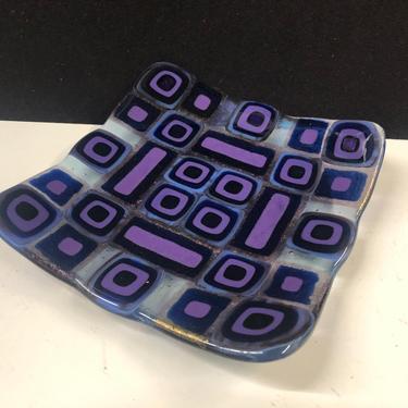 D'Arcie Purple Modernist Fused Art Glass Bowl Pop Art Decor 