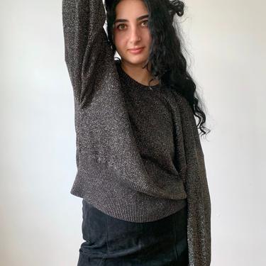 Vintage 80s Pierre Cardin Sweater Black Silver Top Medium Large 1980's 1990's 90s Shirt Women 