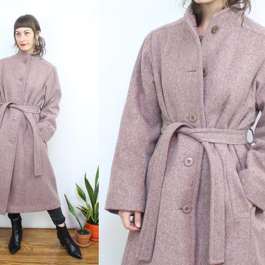Vintage 80's Muted Purple Wool Dress Coat / 1980's Lined Wool Long Length Jacket / Minimalist / Women's Size Medium 