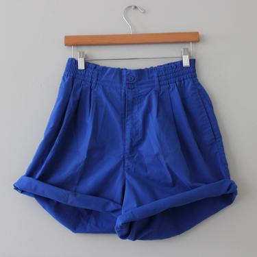 Vintage Bright Blue Elastic Waist High Rise Shorts S M 