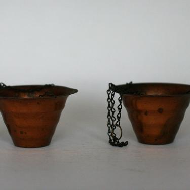 vintage copper hanging planters set of two 
