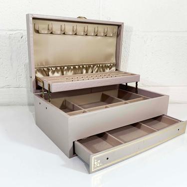 Vintage Taupe Mele Jewelry Box Tan Gray Pink White Gold Floral Hard Case Vintage Velvet Vanity Retro Storage 1950s 50s 