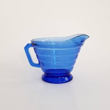 Cobalt Blue Glass Creamer / Cobalt Blue Depression Glass Hazel Atlas Moderntone / Colored Glassware Mini Pitcher / Collectible Glass Creamer 