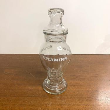 Vintage Glass Vitamins Apothecary Jar Drug Store 