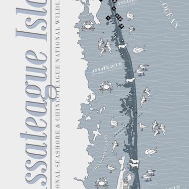 Assateague Island National Seashore and Chincoteague National Wildlife Refuge decorative 11x17 map print 