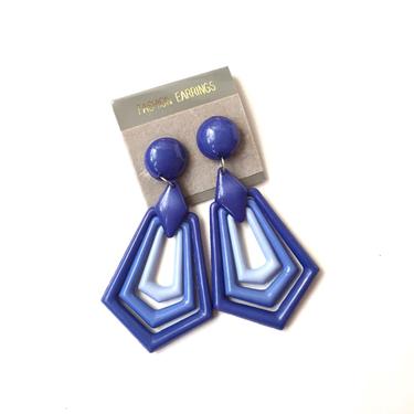 Vintage 80's Blue Plastic Statement Post Earrings 