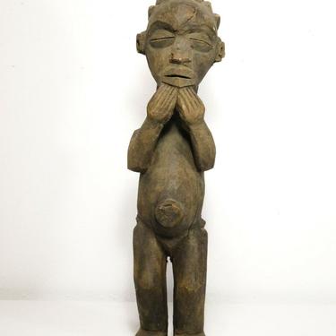 Vtg AFRICAN TRIBAL ART SCULPTURE Figural CONGOLESE Yaka Suku WOOD CARVING Mask