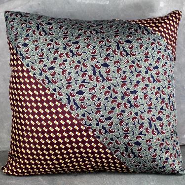 UNIQUE Necktie Pillow, One of a Kind Up-Cycled - 10&quot;x10&quot; Pillow Made from Upcycled Vintage Silk Ties - Pillow Form Included 