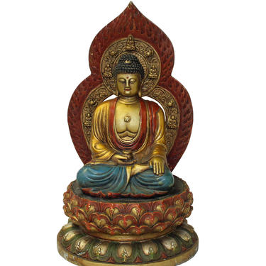Chinese Golden Paint Relief Motif Dressing Metal Sitting Amitabha Buddha Statue cs3210E 