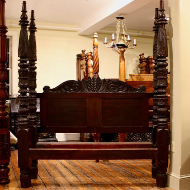 Acanthus Carved Tall Post Bed in Mahogany, Circa 1820. All Original