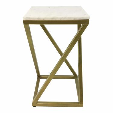 Modern Zig-Zag Marble and Brass Metal Side Table
