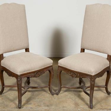 French Louis XV Provinicial Style Dining Chairs | Linen Upholstry | Set of 8