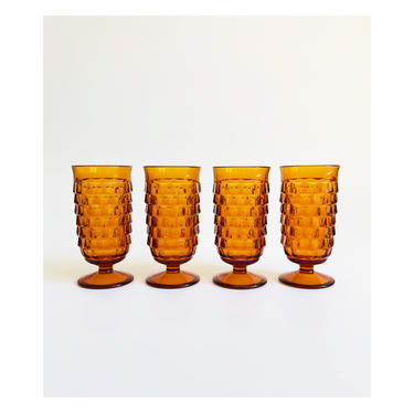 Vintage Amber Tall Glasses / Set of 4 / Whitehall Indiana Glass 