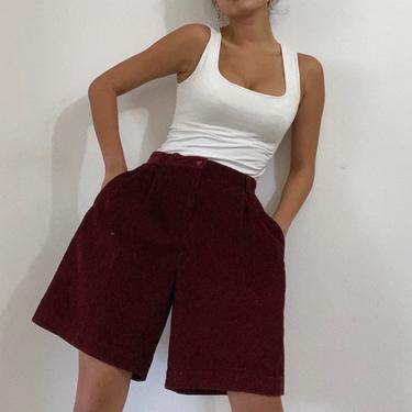 80s corduroy trouser shorts / vintage burgundy wide wale cotton corduroy high waisted pleated baggy trousers shorts | 29 W 