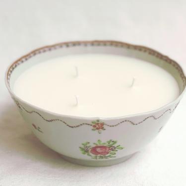 Antique Hand Painted Famille Rose Bowl Scented Candle in Cutting Garden
