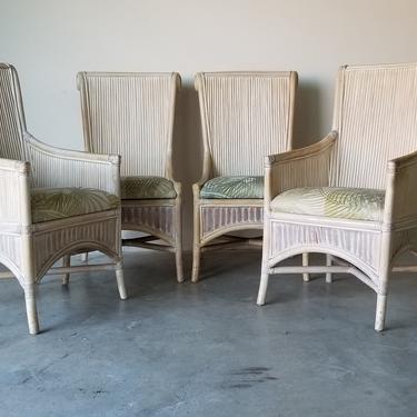 1980s Palm Beach Style High Rolled Back Dining Chairs - Set of 4 