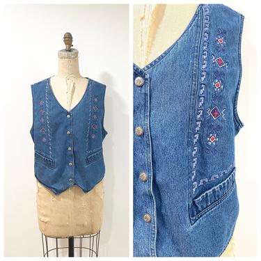 90s denim embroidered vest 