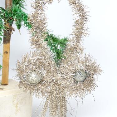 Large 8 Inch Early 1900's Victorian Tinsel and Wire Wrapped Mercury Glass Balls Christmas Ornament, Antique Decor 