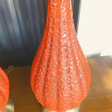 Mid Century Ceramic Orange Table Lamps with Shade