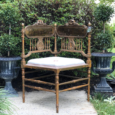 Antique French Gold Gilt and Linen Corner Chair 
