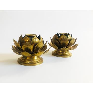 Mid Century Feldman Lighting Brass Lotus Candle Holders / Set of 2 