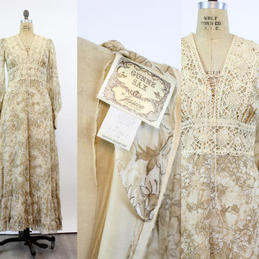 1970s Gunne Sax corset ROSE PRINT maxi dress small | new fall 