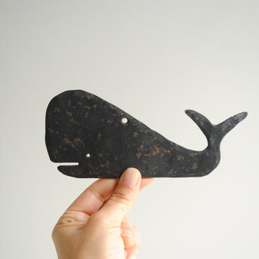 Vintage Hand Hammered Metal Whale, Small Whale Wall Hanging 