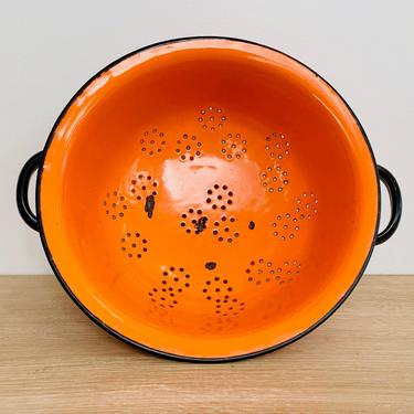 Vintage Orange Enamel Colander Strainer Fruit Bowl 