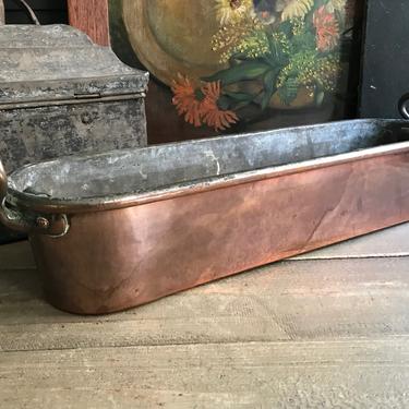 19th C French Copper Fish Kettle, Dovetail Seams, Copper Rivets, Handcrafted, Garden Planter, French Farmhouse Cuisine 