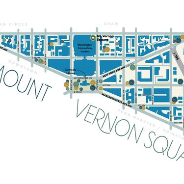 Mount Vernon Square DC neighborhood 11x17 decorative map print 