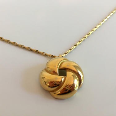 Trifari Signed Marked Gold Necklace Knot 1970s Costume Jewelry Mid-Century Vintage Retro 