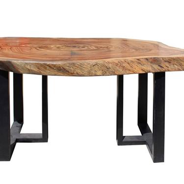 Raw Wood Plank Uneven Shape Metal Base Desk Table cs2713E 