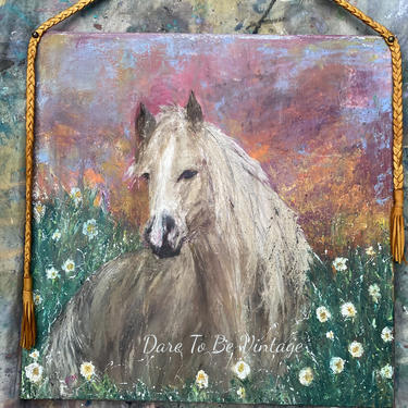 Original Horse Art Canvas Painting ~  Bohemian Horse on Canvas ~ Wall Art ~  Original Horse Painting 24 X 24 - Abstract ~ Horse Portrait 