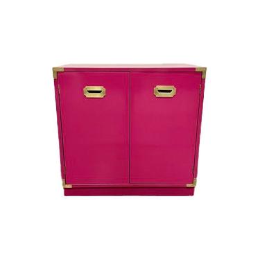 AVAILABLE: Hot Pink Lacquered Bernhardt Campaign Nightstand / Cabinet 