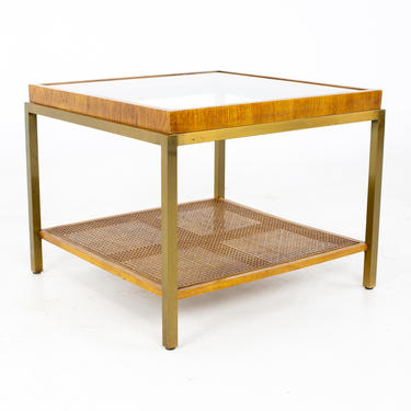 Drexel Heritage Mid Century Brass Cane and Glass Side End Table - mcm 
