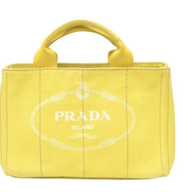 Vintage PRADA Milano YELLOW Canvas Handbag Tote Shoulder Satchel Purse Carry All 